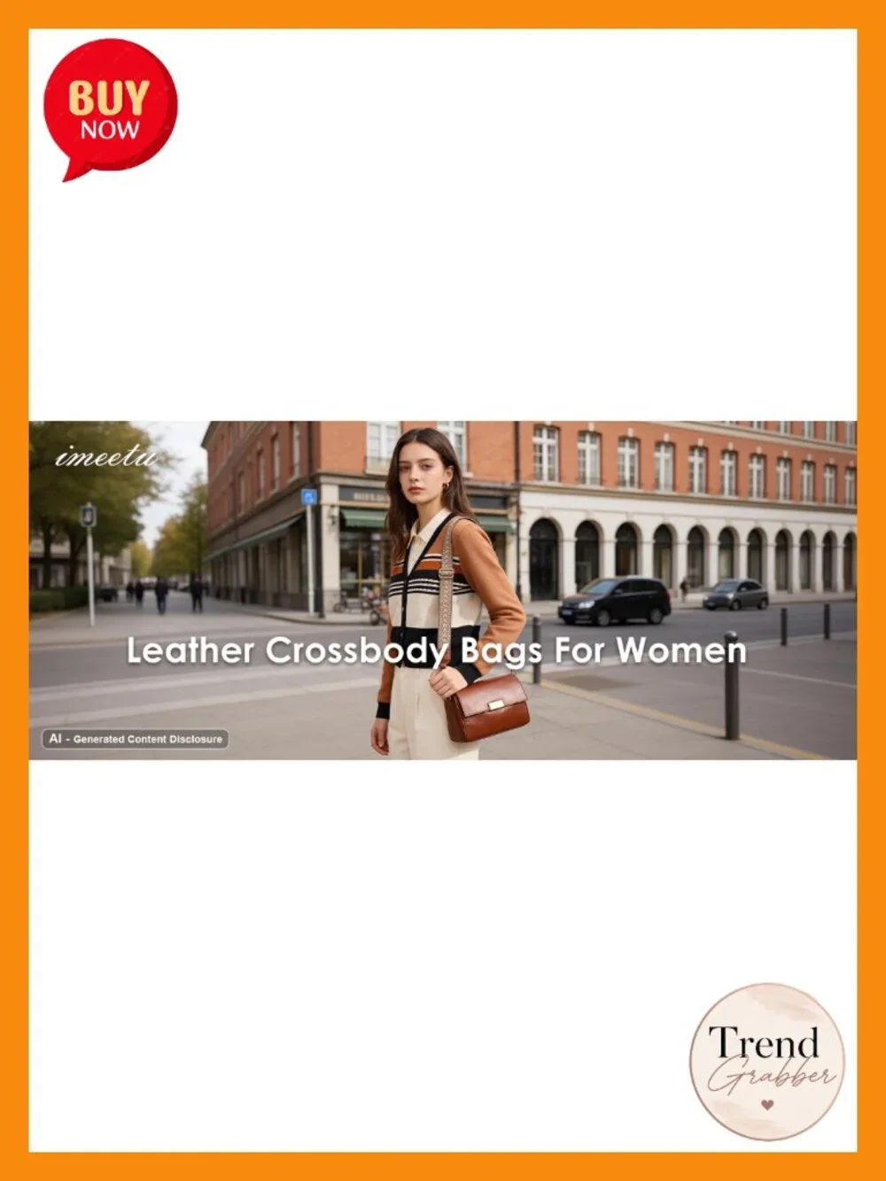 Genuine Leather Crossbody Bag with 2 Detachable Straps, 7 Pockets
